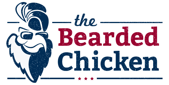 horizontal logo design — the bearded chicken